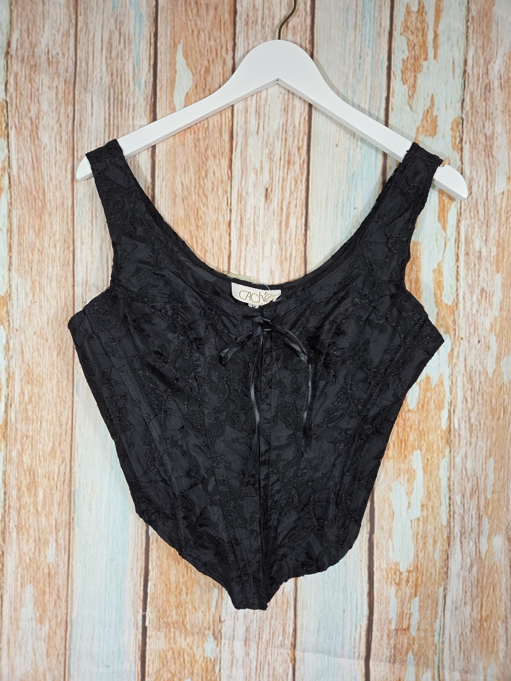 Vintage Caché Black Lace Corset Top Ornate Floral Renaissance Bustier Goth Y2K M